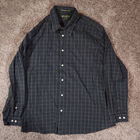 Eddie Bauer Button Shirt Mens 2XL Long Sleeve Plaid Wrinkle Resistant Classic - Picture 1 of 14